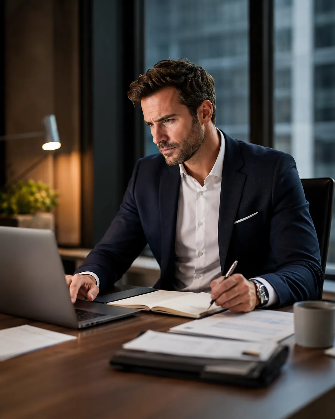 Man focused at office desk